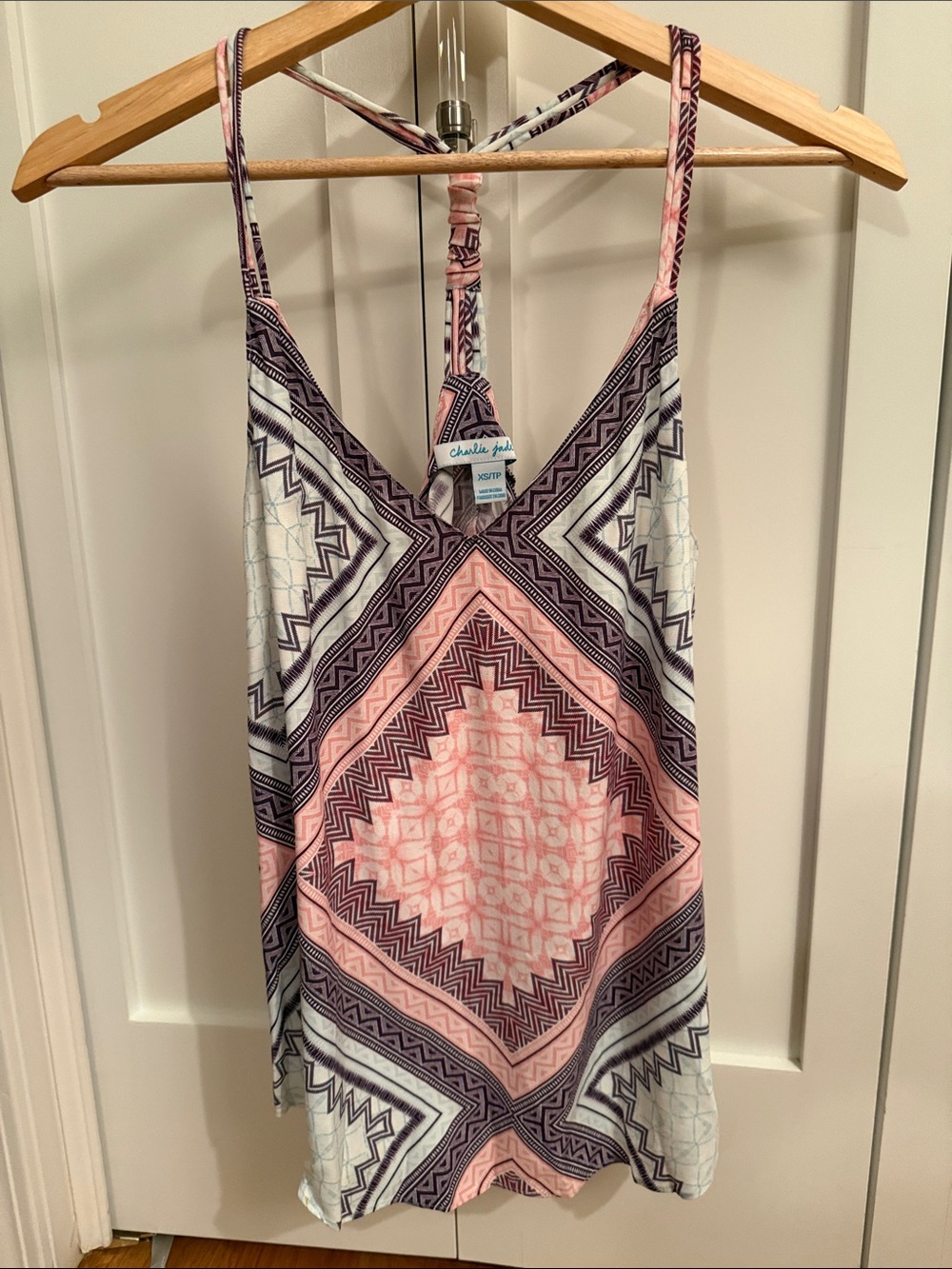 charlie jade Pink, Ivory & Purple Geometric Strappy Tank